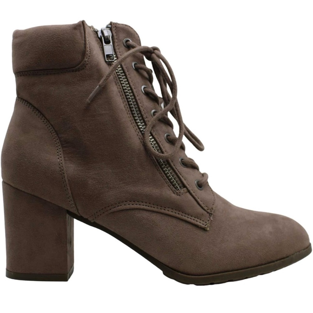 Madden Girl | Women’s Taupe Lace-up Booties Suede Almond Toe